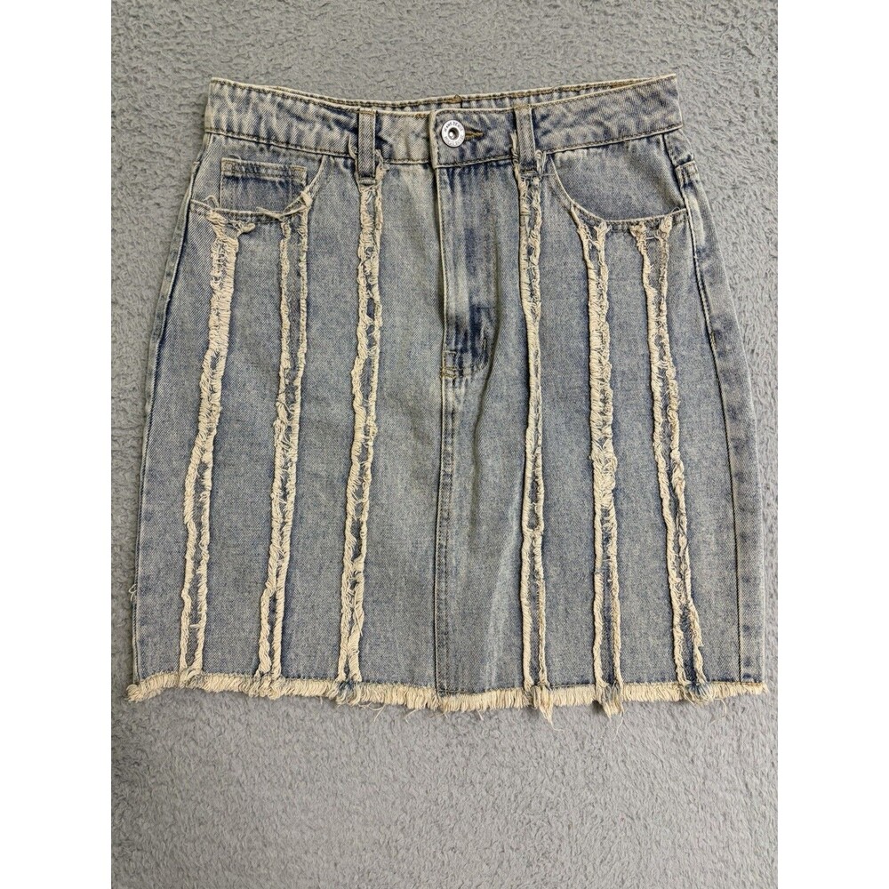 Boohoo Vintage Wash Fray Seam Denim Mini Skirt Womens 6 NWT Broken Zipper